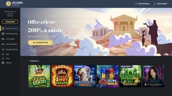 Olympe Casino, mont Olympe et bonus de bienvenue
